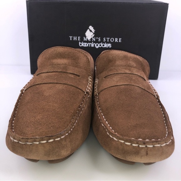 The Men's Store at Bloomingdale's Shearling Slippers Tan/Natural Suede Loafers - Picture 4 of 9